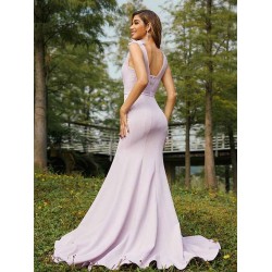 Mermaid Gorgeous Stretch Crepe Ruched V-neck Sleeveless Bridesmaid Dresses