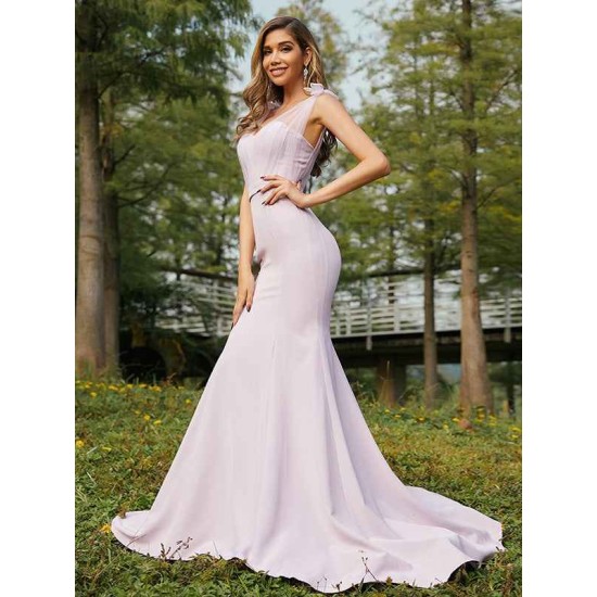 Mermaid Gorgeous Stretch Crepe Ruched V-neck Sleeveless Bridesmaid Dresses