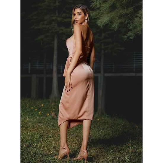 Designer Ruffles Strapless Sleeveless Tea-Length Bridesmaid Dresses