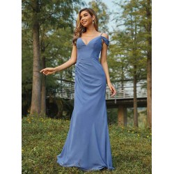 Classy Ruched Chiffon V-neck Sleeveless Bridesmaid Dresses