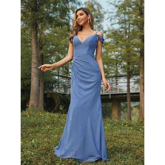 Classy Ruched Chiffon V-neck Sleeveless Bridesmaid Dresses