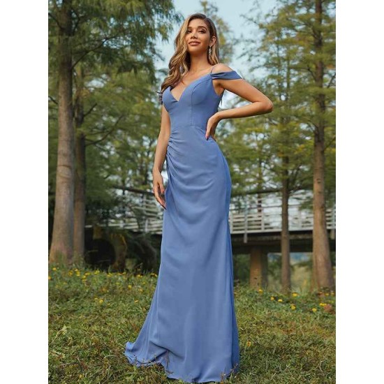 Classy Ruched Chiffon V-neck Sleeveless Bridesmaid Dresses