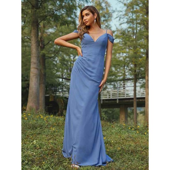 Classy Ruched Chiffon V-neck Sleeveless Bridesmaid Dresses