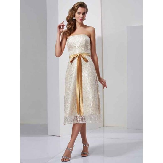 Charming Strapless Sleeveless Sash/Ribbon/Belt Short Satin Bridesmaid Dresses