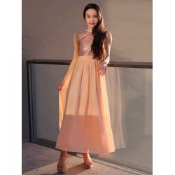 Amazing Chiffon Sequin Scoop Sleeveless Ankle-Length Junior/Girls Bridesmaid Dresses