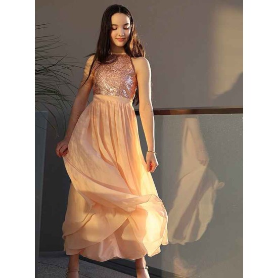 Amazing Chiffon Sequin Scoop Sleeveless Ankle-Length Junior/Girls Bridesmaid Dresses