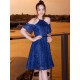 Charming Lace Ruffles Halter Short Sleeves Knee-Length Junior/Girls Bridesmaid Dresses