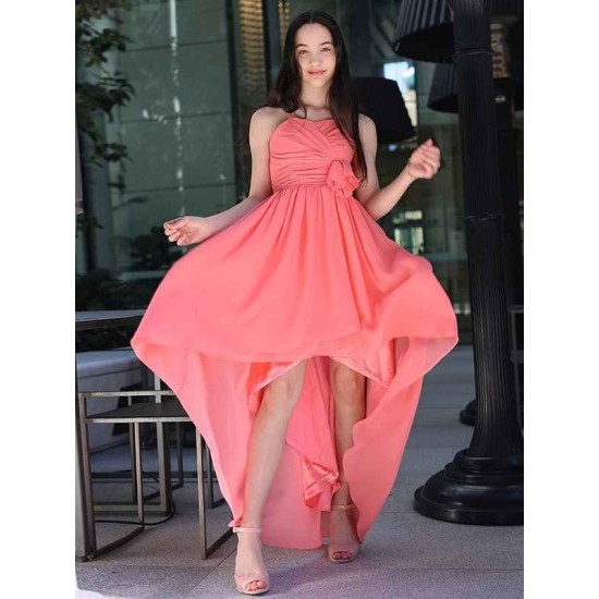 Amazing Chiffon Ruffles Spaghetti Straps Sleeveless Asymmetrical Junior/Girls Bridesmaid Dresses