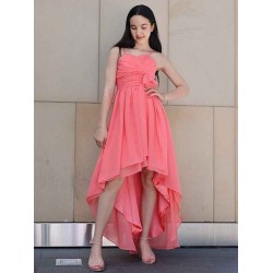 Amazing Chiffon Ruffles Spaghetti Straps Sleeveless Asymmetrical Junior/Girls Bridesmaid Dresses