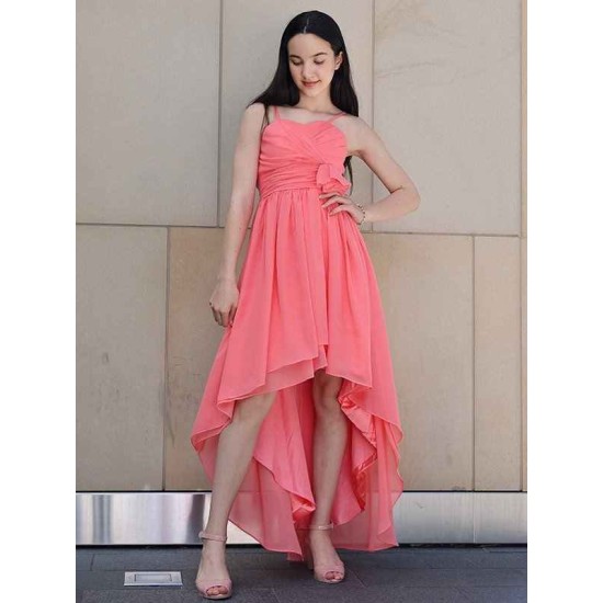 Amazing Chiffon Ruffles Spaghetti Straps Sleeveless Asymmetrical Junior/Girls Bridesmaid Dresses