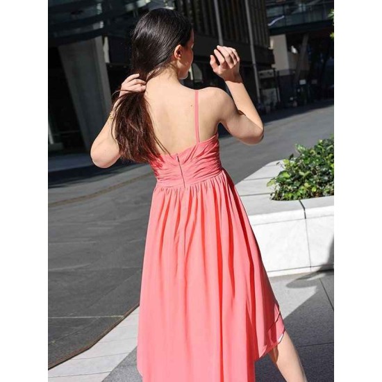 Amazing Chiffon Ruffles Spaghetti Straps Sleeveless Asymmetrical Junior/Girls Bridesmaid Dresses