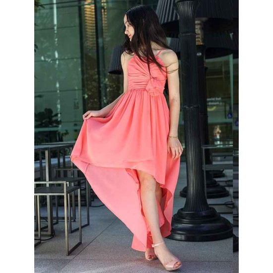 Amazing Chiffon Ruffles Spaghetti Straps Sleeveless Asymmetrical Junior/Girls Bridesmaid Dresses