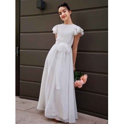 Amazing Chiffon Ruffles Scoop Short Sleeves Junior/Girls Bridesmaid Dresses