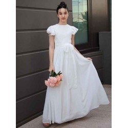 Amazing Chiffon Ruffles Scoop Short Sleeves Junior/Girls Bridesmaid Dresses