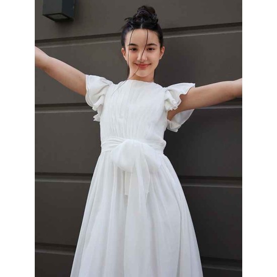 Amazing Chiffon Ruffles Scoop Short Sleeves Junior/Girls Bridesmaid Dresses