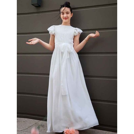 Amazing Chiffon Ruffles Scoop Short Sleeves Junior/Girls Bridesmaid Dresses