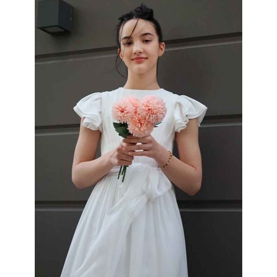 Amazing Chiffon Ruffles Scoop Short Sleeves Junior/Girls Bridesmaid Dresses