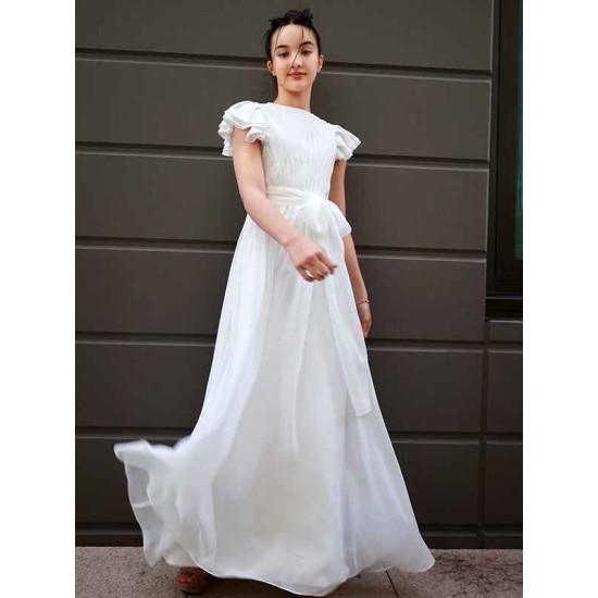Amazing Chiffon Ruffles Scoop Short Sleeves Junior/Girls Bridesmaid Dresses