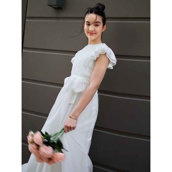 Amazing Chiffon Ruffles Scoop Short Sleeves Junior/Girls Bridesmaid Dresses