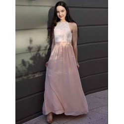 Amazing Chiffon Lace Halter Sleeveless Junior/Girls Bridesmaid Dresses