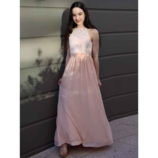 Amazing Chiffon Lace Halter Sleeveless Junior/Girls Bridesmaid Dresses