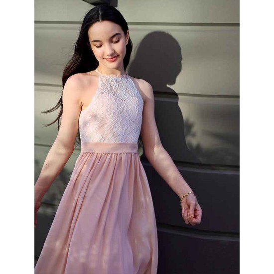 Amazing Chiffon Lace Halter Sleeveless Junior/Girls Bridesmaid Dresses