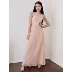 Amazing Chiffon Lace High Neck Sleeveless Junior/Girls Bridesmaid Dresses