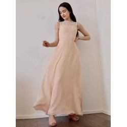 Amazing Chiffon Lace High Neck Sleeveless Junior/Girls Bridesmaid Dresses