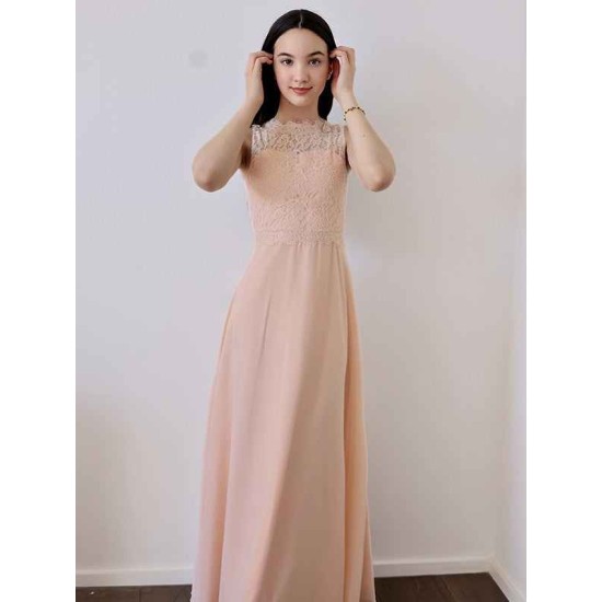 Amazing Chiffon Lace High Neck Sleeveless Junior/Girls Bridesmaid Dresses