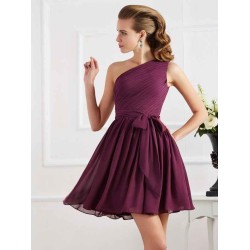 Charming Pleats One Shoulder Sleeveless Short Chiffon Bridesmaid Dresses