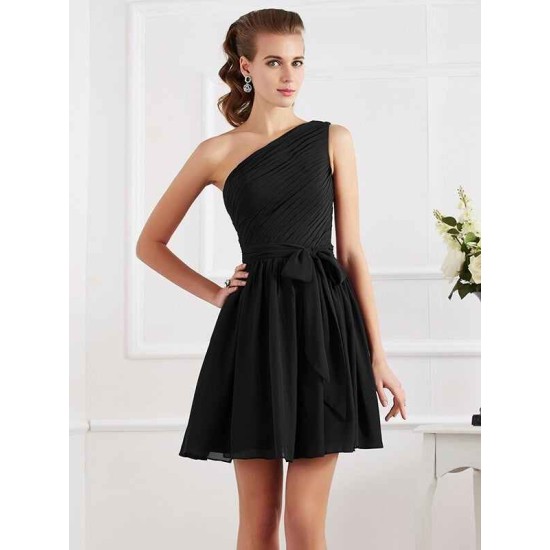 Charming Pleats One Shoulder Sleeveless Short Chiffon Bridesmaid Dresses