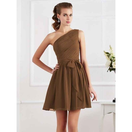 Charming Pleats One Shoulder Sleeveless Short Chiffon Bridesmaid Dresses