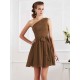 Charming Pleats One Shoulder Sleeveless Short Chiffon Bridesmaid Dresses