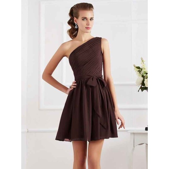Charming Pleats One Shoulder Sleeveless Short Chiffon Bridesmaid Dresses