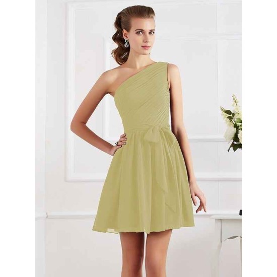 Charming Pleats One Shoulder Sleeveless Short Chiffon Bridesmaid Dresses