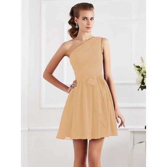 Charming Pleats One Shoulder Sleeveless Short Chiffon Bridesmaid Dresses
