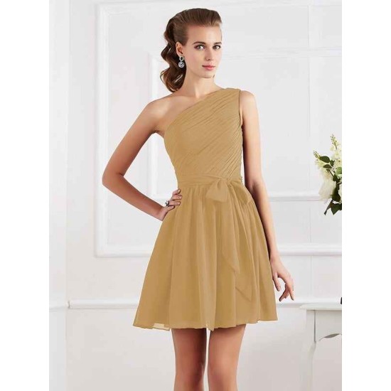 Charming Pleats One Shoulder Sleeveless Short Chiffon Bridesmaid Dresses