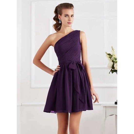 Charming Pleats One Shoulder Sleeveless Short Chiffon Bridesmaid Dresses