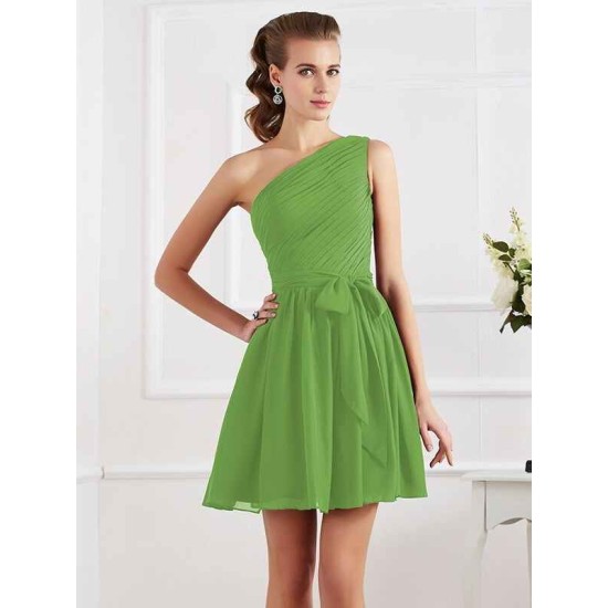 Charming Pleats One Shoulder Sleeveless Short Chiffon Bridesmaid Dresses