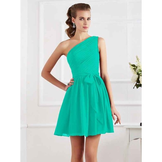 Charming Pleats One Shoulder Sleeveless Short Chiffon Bridesmaid Dresses