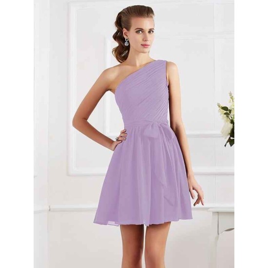Charming Pleats One Shoulder Sleeveless Short Chiffon Bridesmaid Dresses