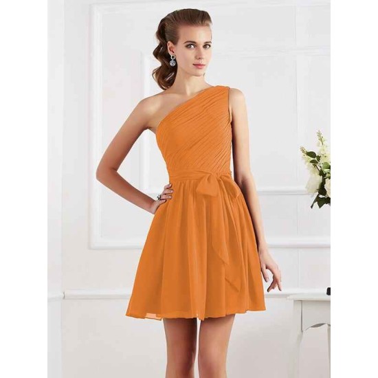 Charming Pleats One Shoulder Sleeveless Short Chiffon Bridesmaid Dresses