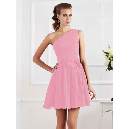 Charming Pleats One Shoulder Sleeveless Short Chiffon Bridesmaid Dresses