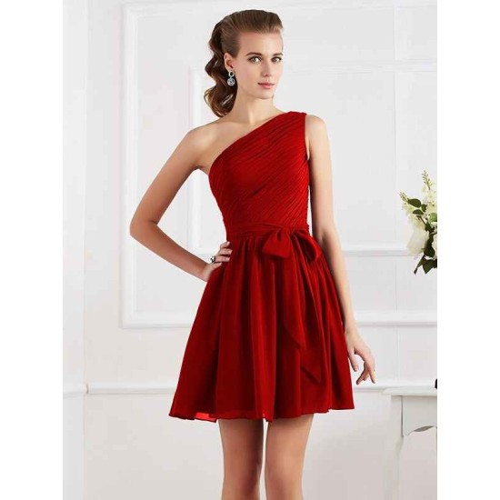 Charming Pleats One Shoulder Sleeveless Short Chiffon Bridesmaid Dresses
