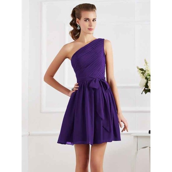 Charming Pleats One Shoulder Sleeveless Short Chiffon Bridesmaid Dresses