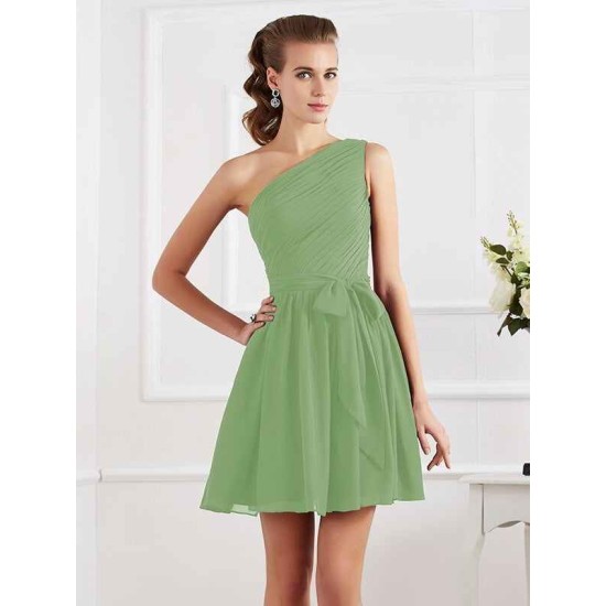 Charming Pleats One Shoulder Sleeveless Short Chiffon Bridesmaid Dresses