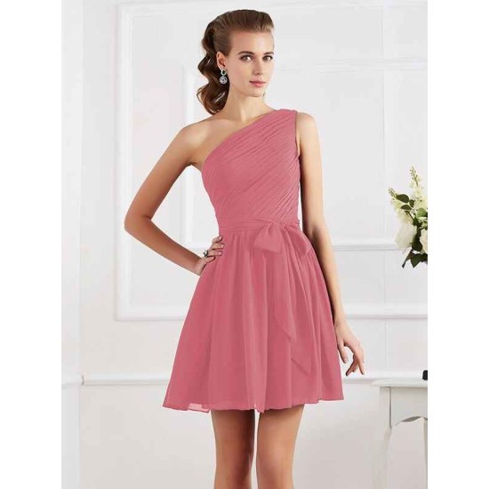 Charming Pleats One Shoulder Sleeveless Short Chiffon Bridesmaid Dresses