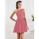 Charming Pleats One Shoulder Sleeveless Short Chiffon Bridesmaid Dresses