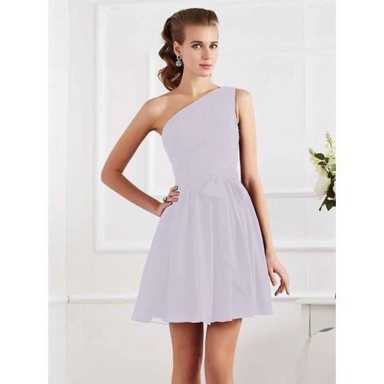 Charming Pleats One Shoulder Sleeveless Short Chiffon Bridesmaid Dresses