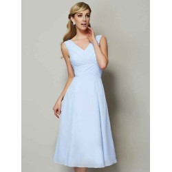 V-Neck Elegant Sleeveless Pleats Short Chiffon Bridesmaid Dresses